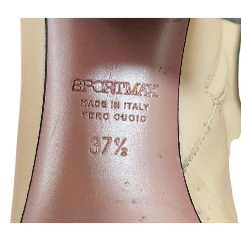 SportMax Beige Ankle Boots Black Block Heel Sleek Minimalist Pointed Toe 37.5 - Picture 13 of 14